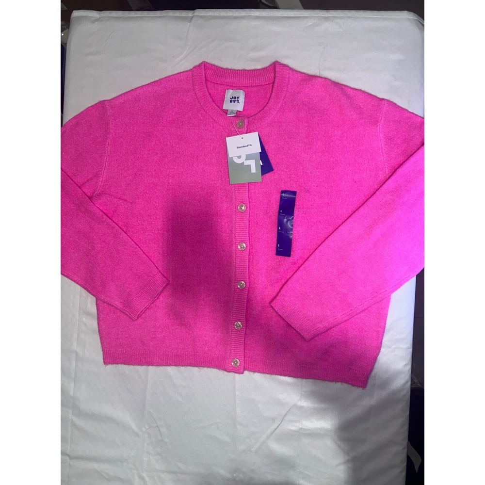 JoyLab Womens Neon Pink Button Front Cardigan Sweater Crew Neck Large NWT
